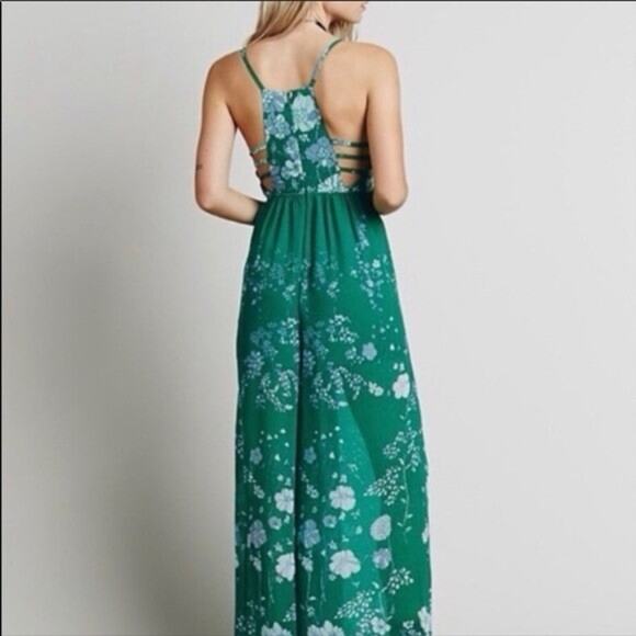 Free People Green Floral Meadow Rue Sleeveless Wide Leg Jumpsuit, Size 6 - Picture 2 of 10